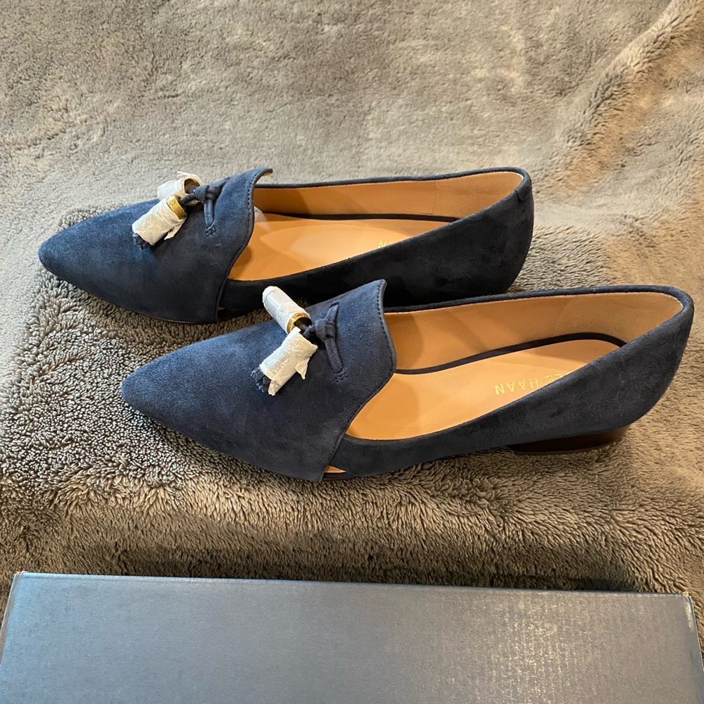 Cole Haan Navy Blazer Vanya Tassel Pointed Toe Loafer Flat